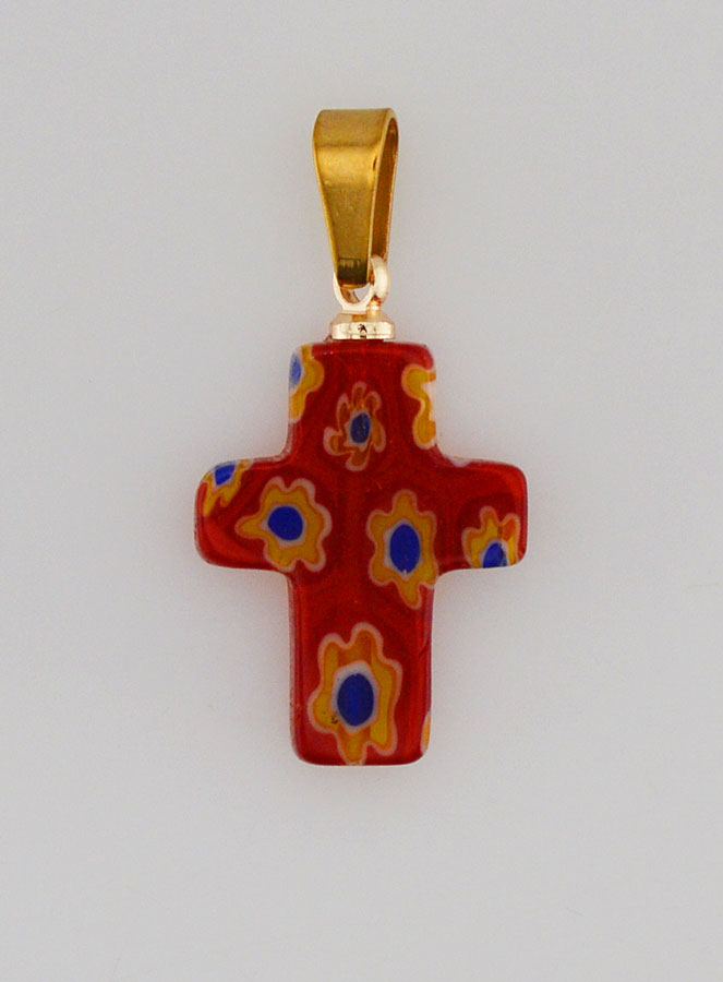 Colgante de cruz en vidrio artesanal - rojo (pic 1)