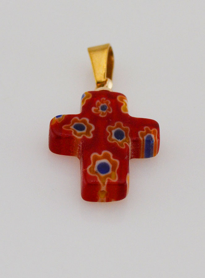 Colgante de cruz en vidrio artesanal - rojo (pic 2)