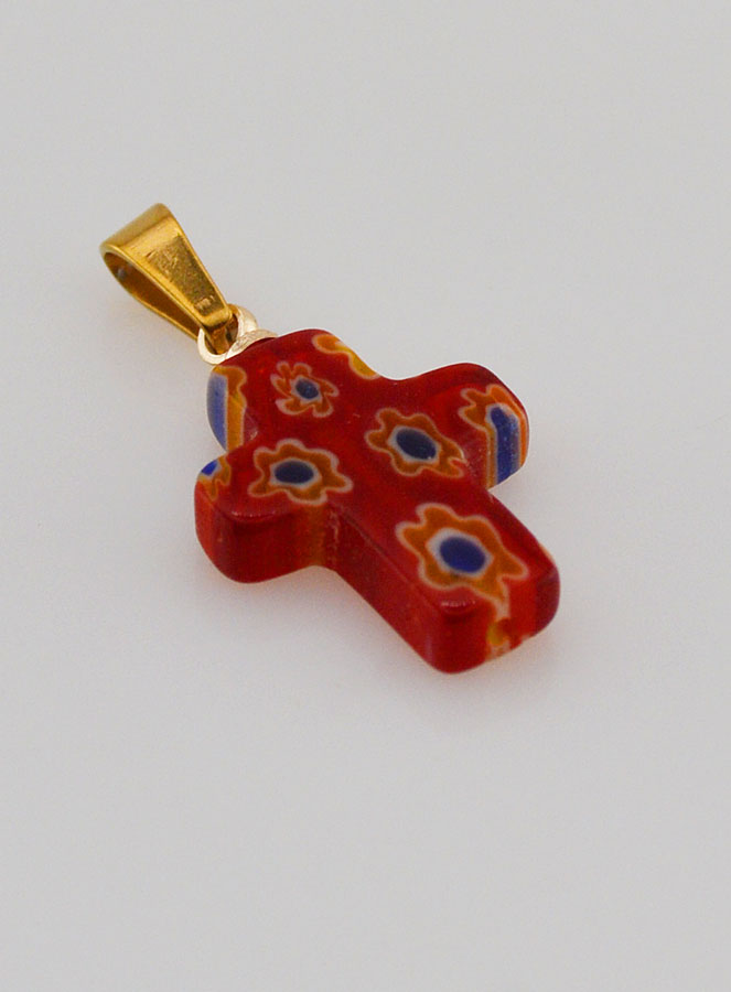 Colgante de cruz en vidrio artesanal - rojo (pic 3)