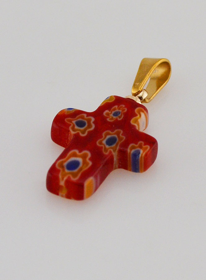 Colgante de cruz en vidrio artesanal - rojo (pic 4)