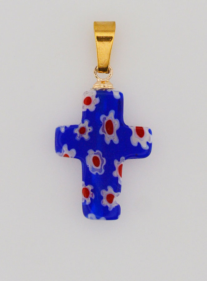 Pingente Cruz em Vidro Artesanal - Azul (pic 1)