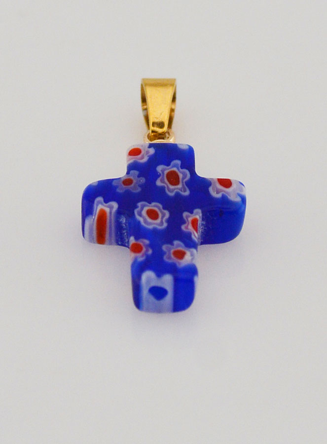 Pingente Cruz em Vidro Artesanal - Azul (pic 2)