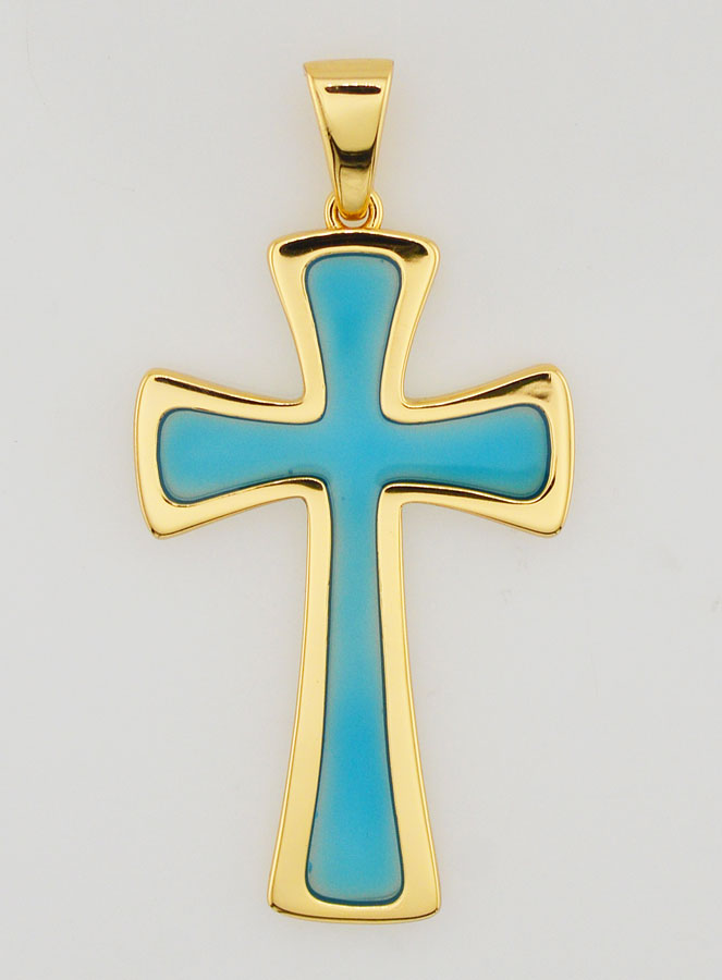 Pingente Cruz 4cm - Turquesa (pic 1)