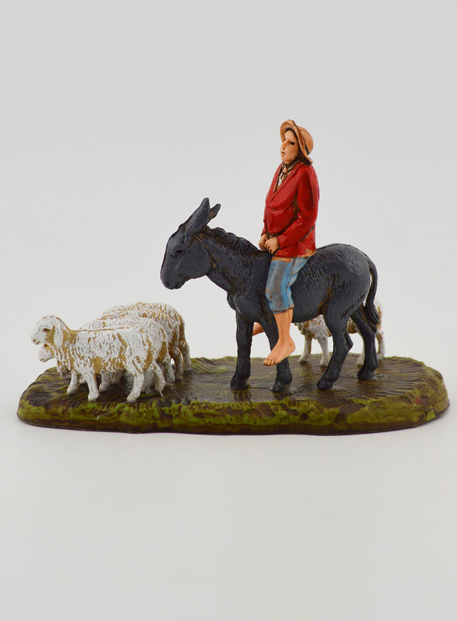 Figura de pastor en el lomo de un burro y sus ovejas - 6 cm (pic 1)
