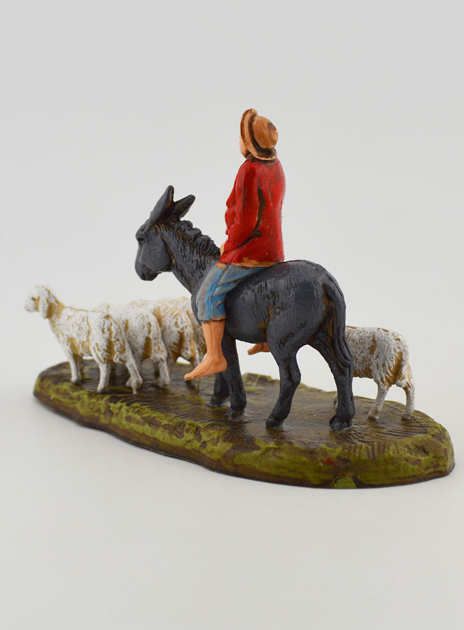 Figura de pastor en el lomo de un burro y sus ovejas - 6 cm (pic 2)