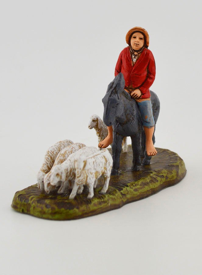 Figura de pastor en el lomo de un burro y sus ovejas - 6 cm (pic 3)