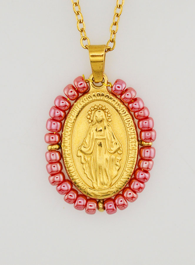 Medalla Milagrosa + Cadena - Perlas rosa nacaradas (pic 1)