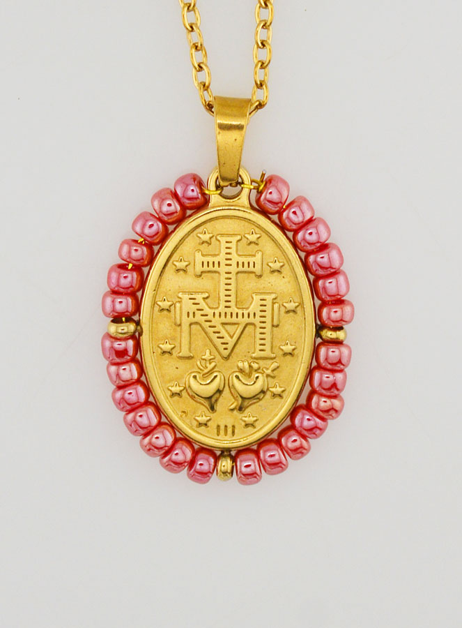 Medalla Milagrosa + Cadena - Perlas rosa nacaradas (pic 2)