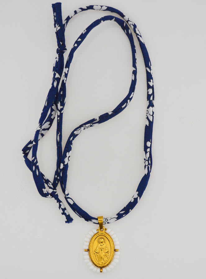 Medalla Milagrosa con borde de perlas - Cordón azul (pic 3)
