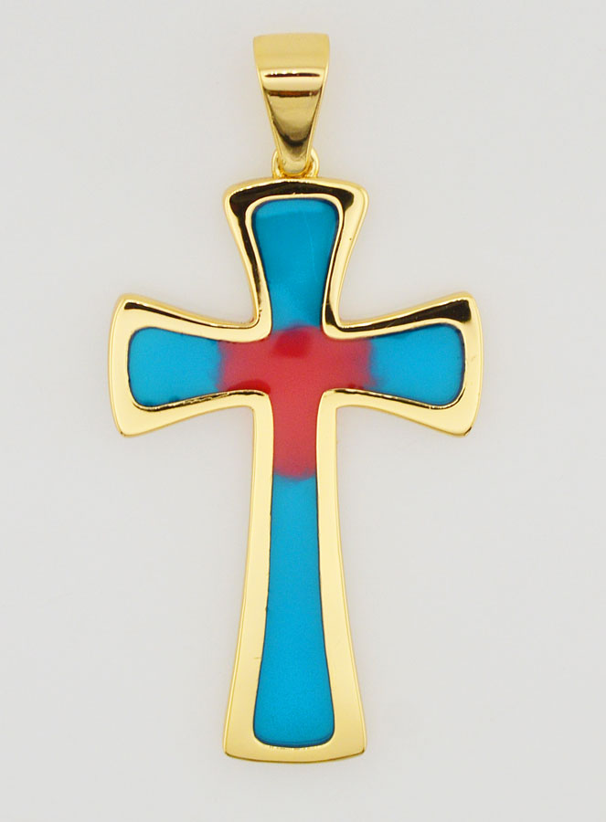 Colgante de cruz de 4 cm - Azul y rojo (pic 1)