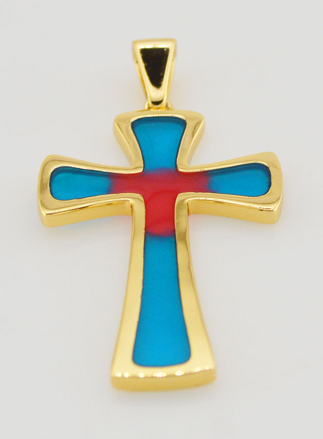 Colgante de cruz de 4 cm - Azul y rojo (pic 2)