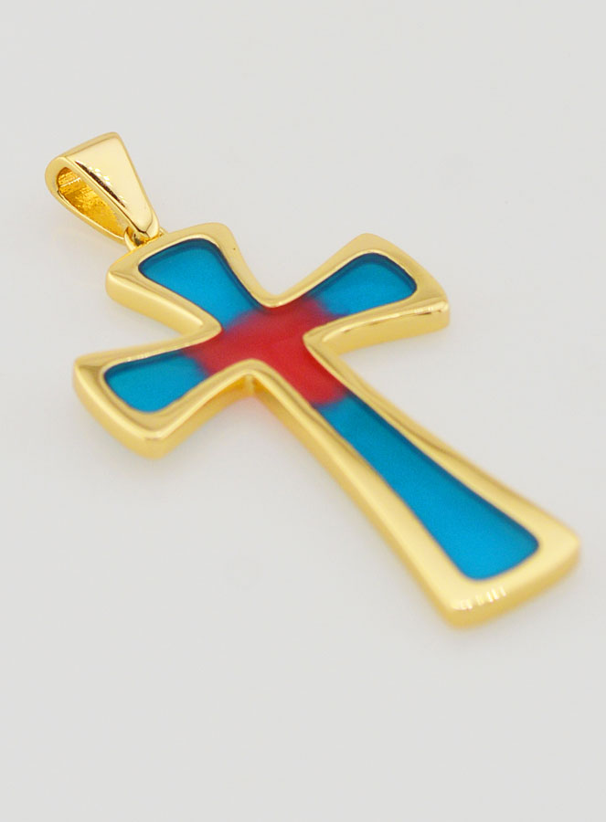 Colgante de cruz de 4 cm - Azul y rojo (pic 3)