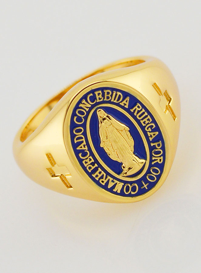 Anillo tipo sello de la Virgen Milagrosa con fondo azul - Talla 54 (pic 1)