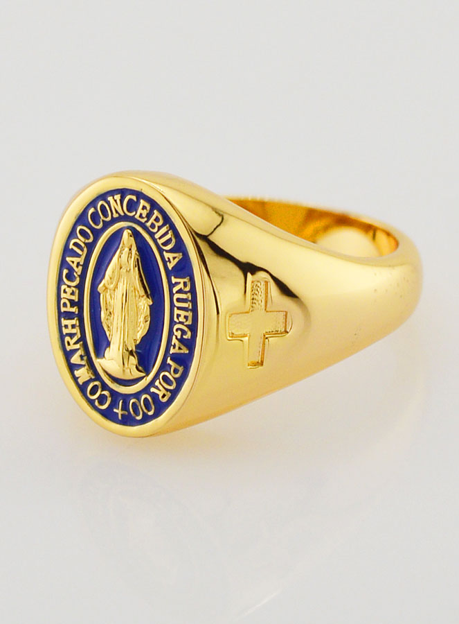Anillo tipo sello de la Virgen Milagrosa con fondo azul - Talla 54 (pic 2)