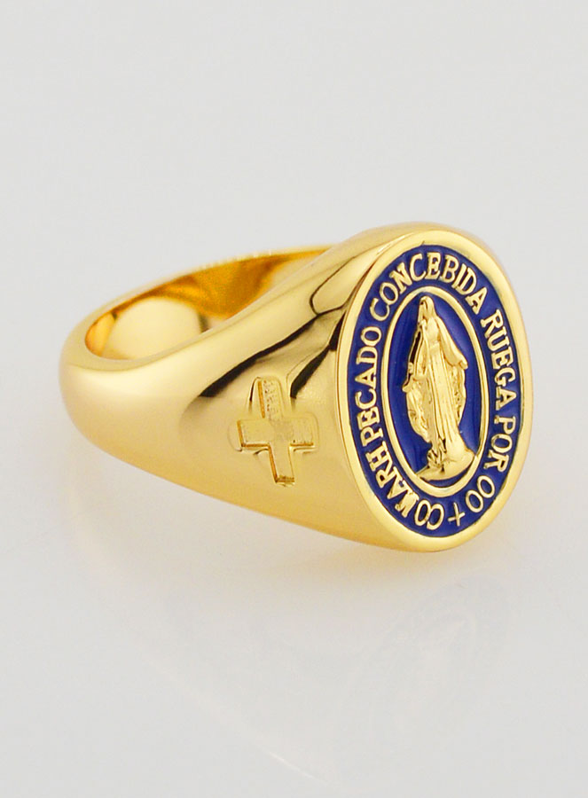Anillo tipo sello de la Virgen Milagrosa con fondo azul - Talla 54 (pic 3)