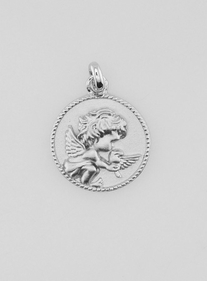 Medalla de Ángel de la Guarda y Paloma en plata - 12 mm (pic 1)