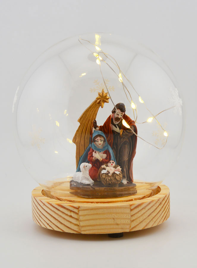 Bola de Navidad luminosa con escena de la Natividad sobre base - 14 cm (pic 1)