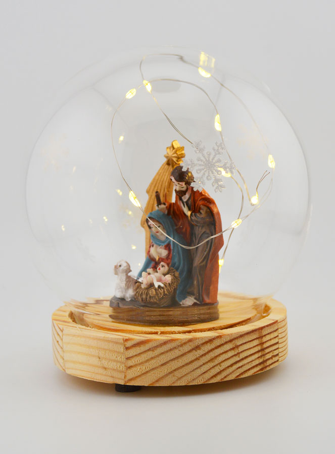 Bola de Navidad luminosa con escena de la Natividad sobre base - 14 cm (pic 2)