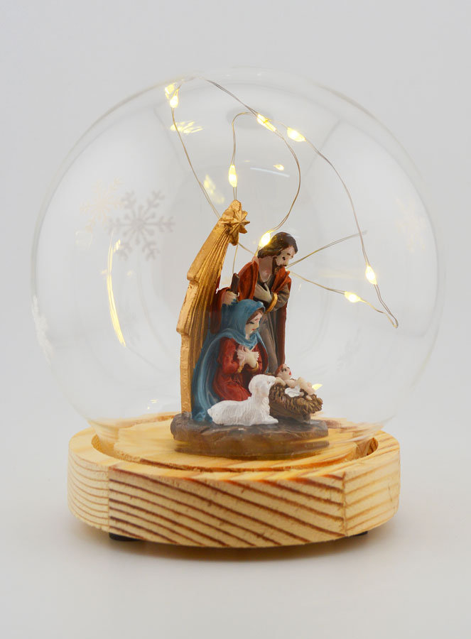 Bola de Navidad luminosa con escena de la Natividad sobre base - 14 cm (pic 3)