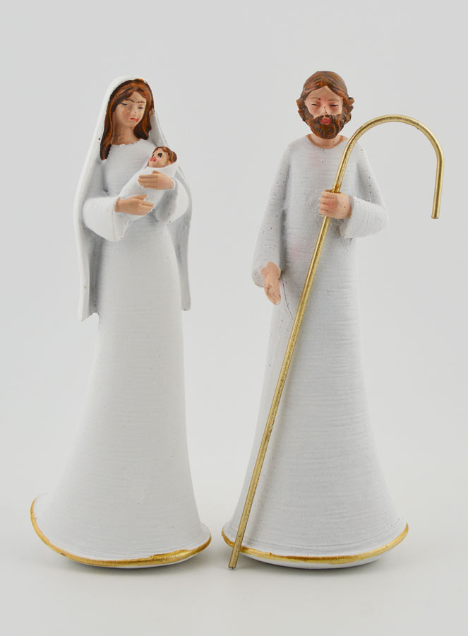Estatua de la Sagrada Familia moderna, blanca y dorada - 12 cm (pic 1)