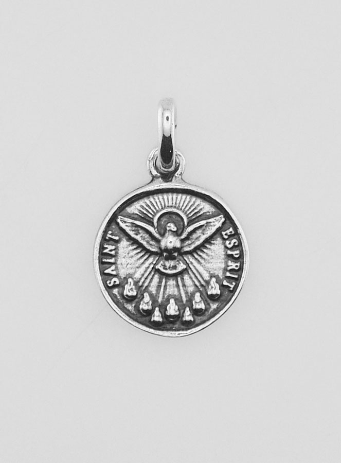 Medalla del Espíritu Santo en plata 925 chapada - 12 mm (pic 1)