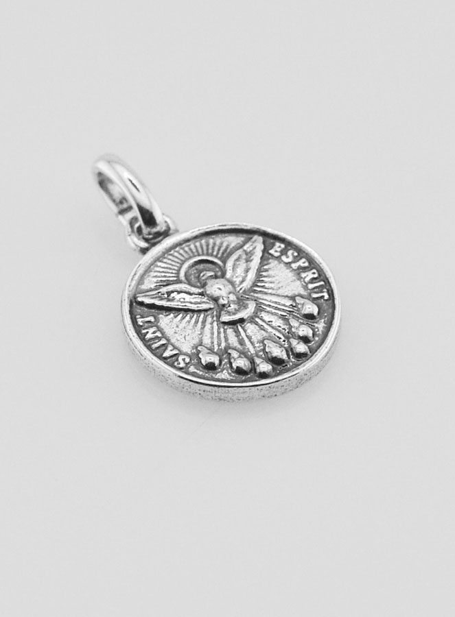 Medalla del Espíritu Santo en plata 925 chapada - 12 mm (pic 3)