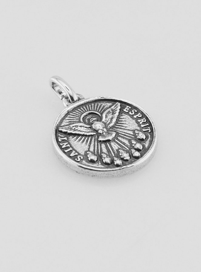 Medalla del Espíritu Santo en plata 925 chapada - 15 mm (pic 3)