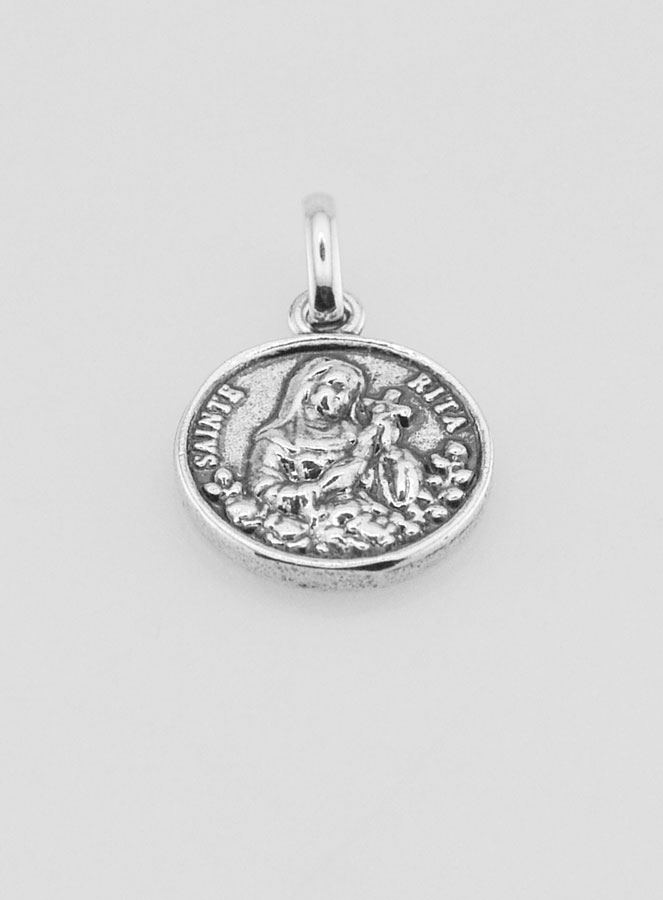 Medalla de Santa Rita de Cascia en plata 925 chapada - 12 mm (pic 2)