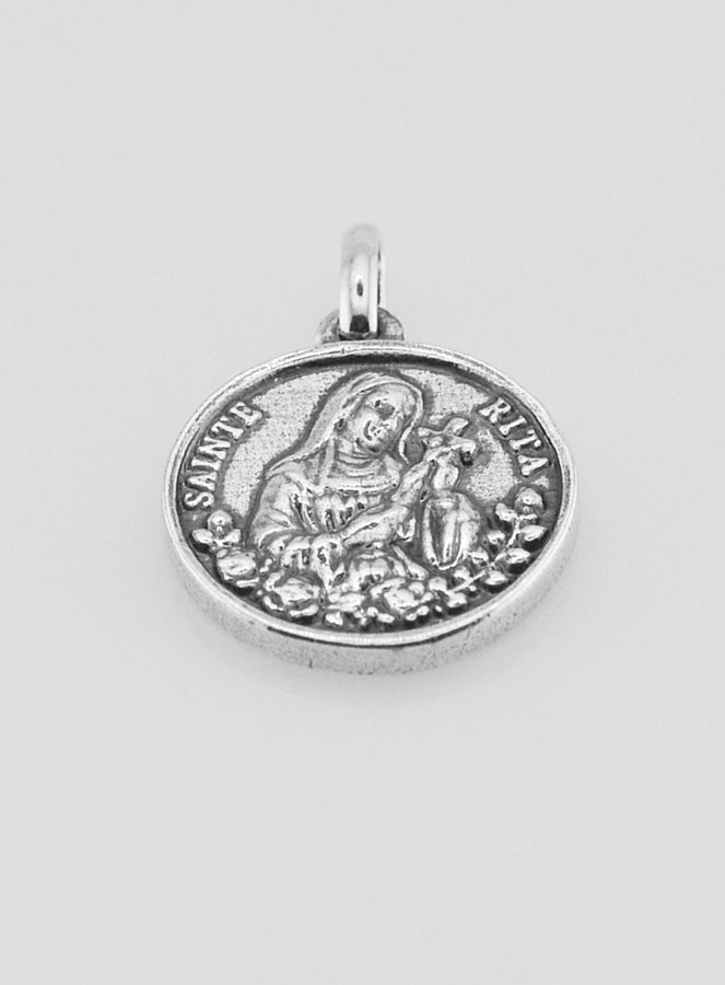 Medalla de Santa Rita de Cascia en plata 925 chapada - 15 mm (pic 2)