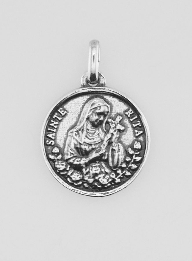 Medalla de Santa Rita de Cascia en plata 925 chapada - 18 mm (pic 1)