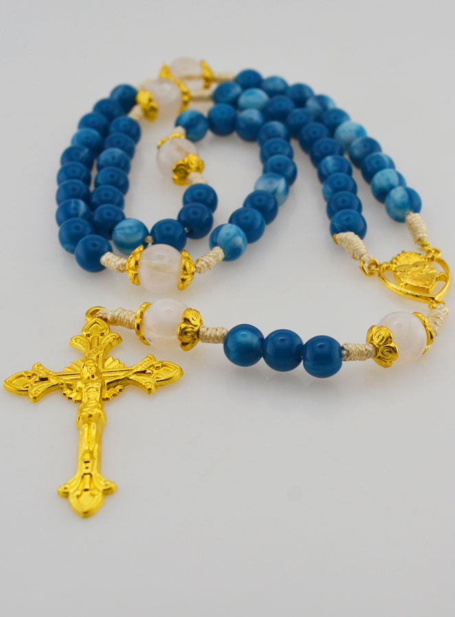 Rosario Ex Voto de cuentas de vidrio - Azul (pic 2)