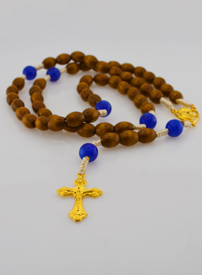 Rosario Ex Voto con cuentas de madera ovaladas - Azul (pic 2)