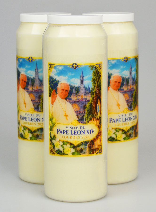 Conjunto de 3 Velas de Novena do Papa Leão XIV em Lourdes (pic 1)