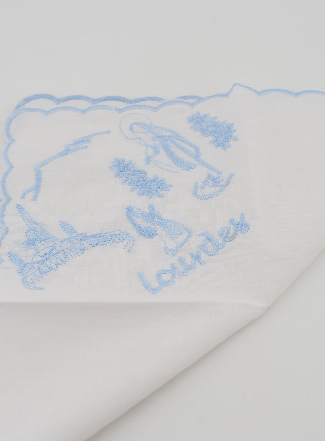Pañuelo Bordado Recuerdo de Lourdes Azul (pic 4)
