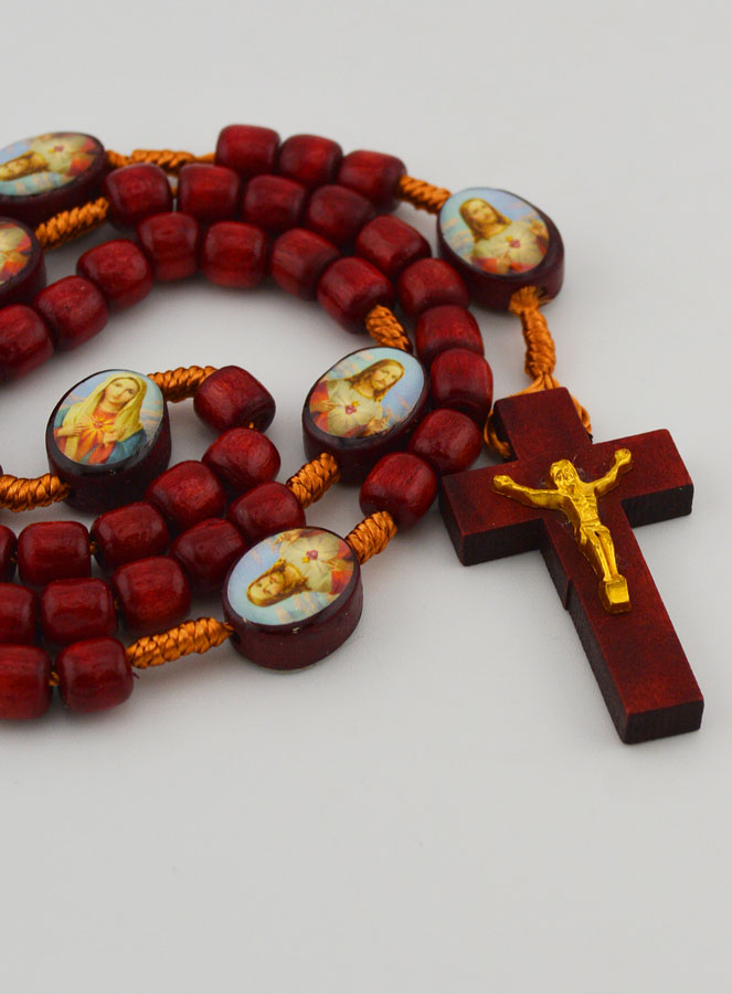 Rosario de los Sagrados Corazones Unidos de María y Jesús -Granos de Madera (pic 3)