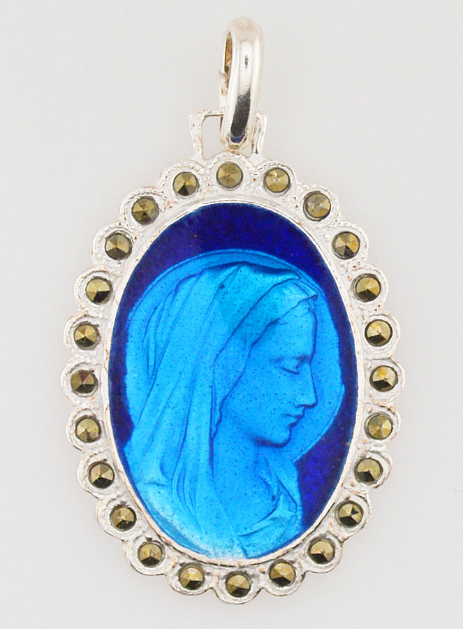 Medalla Perfil Virgen María - Plata y Esmalte Azul - 30mm (pic 1)