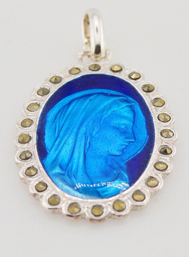 Medalla Perfil Virgen María - Plata y Esmalte Azul - 30mm (pic 2)