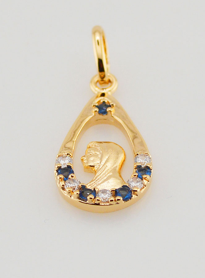 Colgante Gota virgen María - Diamante Strass Zafiro Bañado en Oro (pic 2)