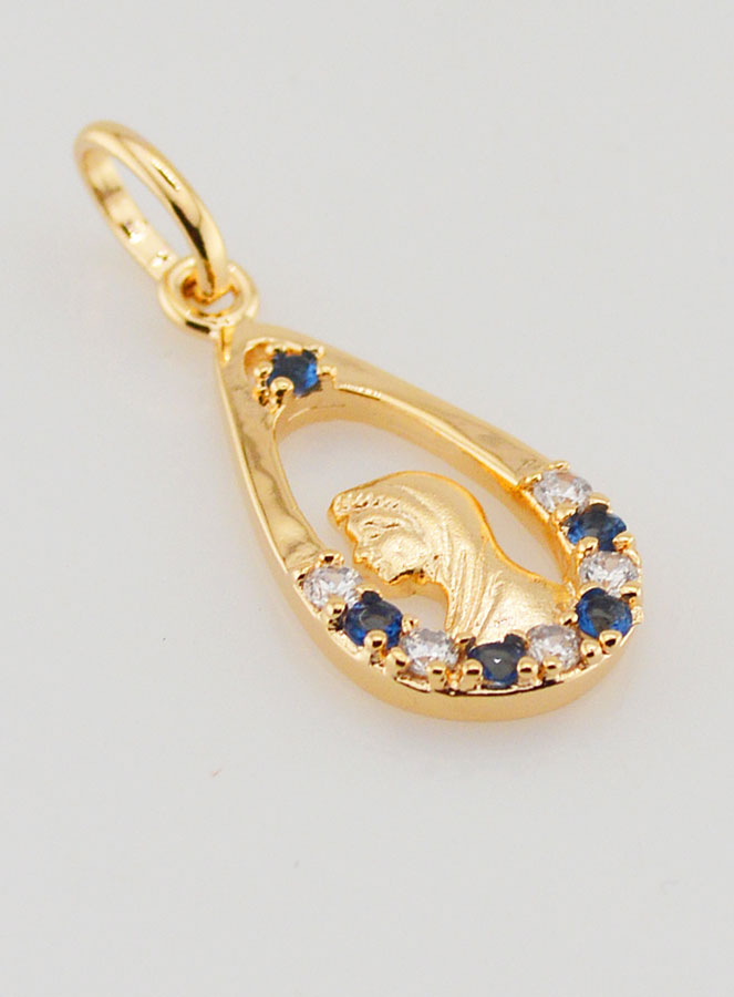 Colgante Gota virgen María - Diamante Strass Zafiro Bañado en Oro (pic 3)