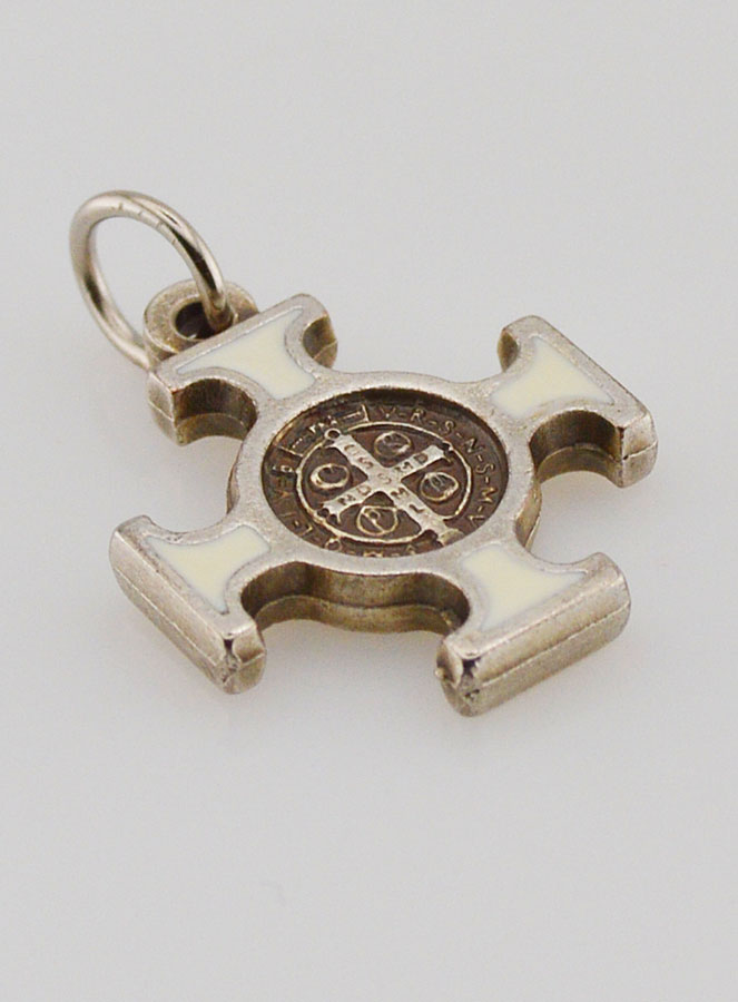 Colgante Cruz de San Benito  de Metal - Blanca - 2 cm (pic 3)