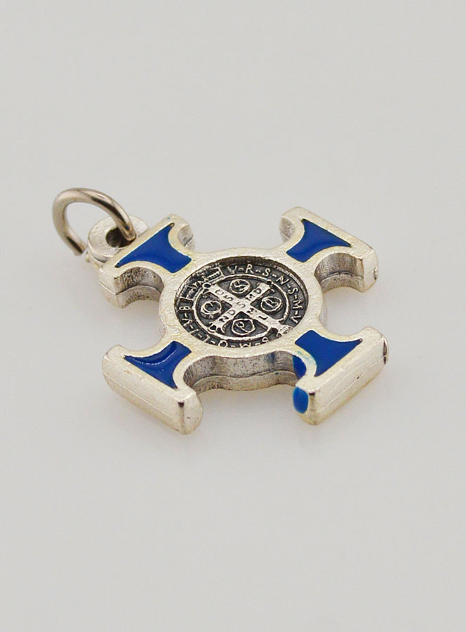 Colgante Cruz de San Benito de Metal - Azul - 2 cm (pic 4)