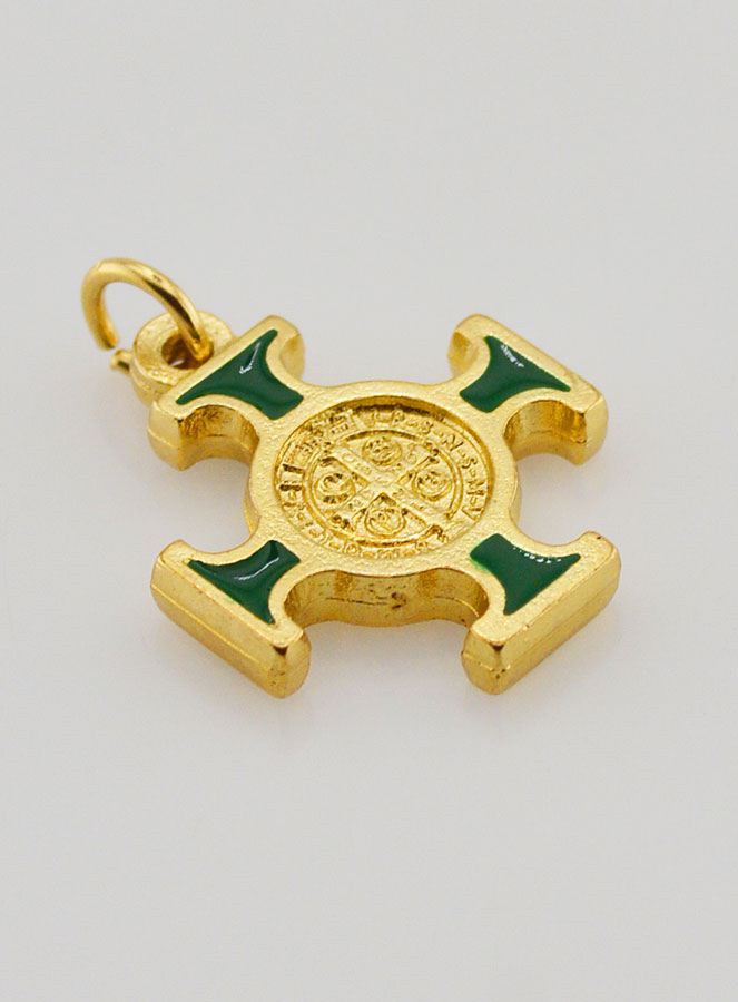 Colgante Cruz de San Benito Dorada - Verde - 2 cm (pic 4)
