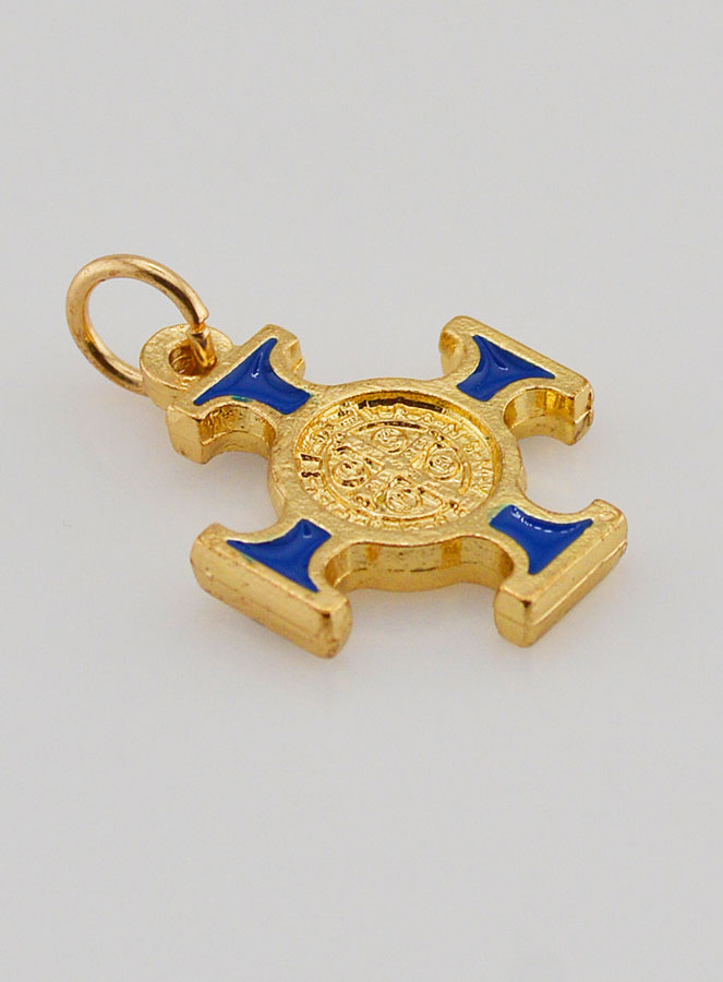 Pingente Cruz de São Bento Dourada - Azul - 2cm (pic 3)