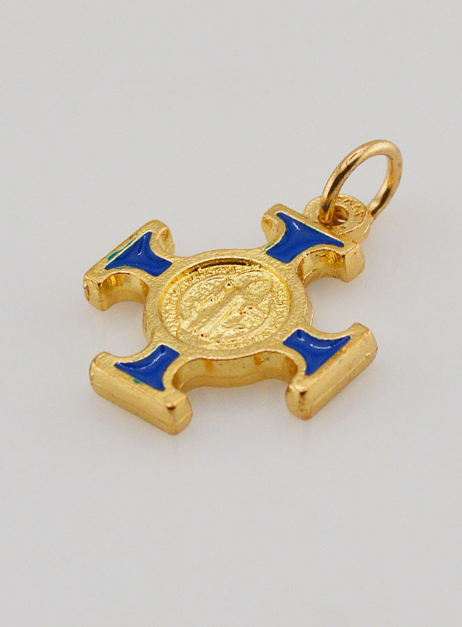 Pingente Cruz de São Bento Dourada - Azul - 2cm (pic 4)