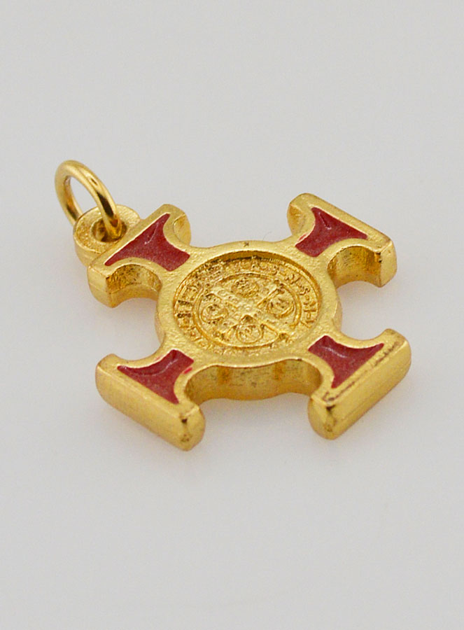 Pingente Cruz de São Bento Dourada - Vermelha - 2cm (pic 3)