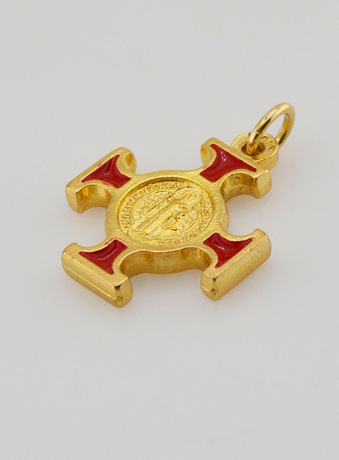 Pingente Cruz de São Bento Dourada - Vermelha - 2cm (pic 4)
