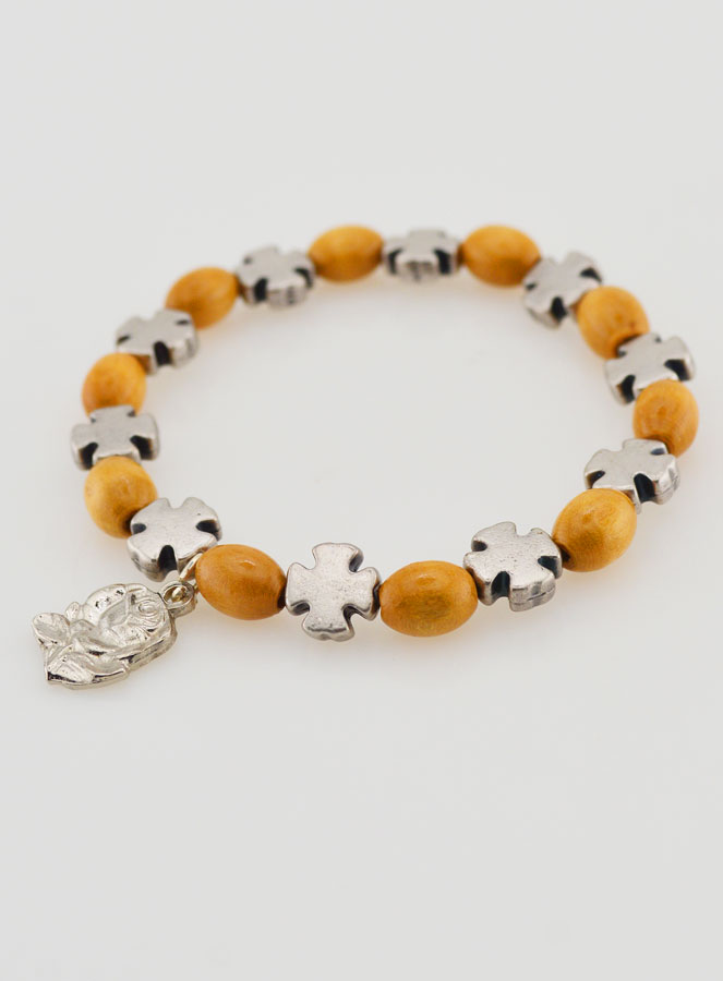 Pulsera de Rosario de Madera y Cruz de Plata (pic 4)
