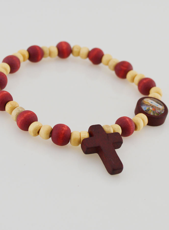 Pulsera Rosario Decenario de Madera 2 Tonos - Medalla de Lourdes (pic 3)