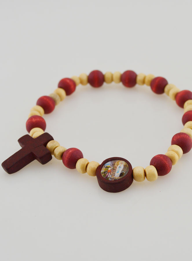 Pulsera Rosario Decenario de Madera 2 Tonos - Medalla de Lourdes (pic 4)