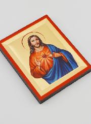 Icono Bizantino Sagrado Corazón de Jesús Pintado a Mano - 8 cm